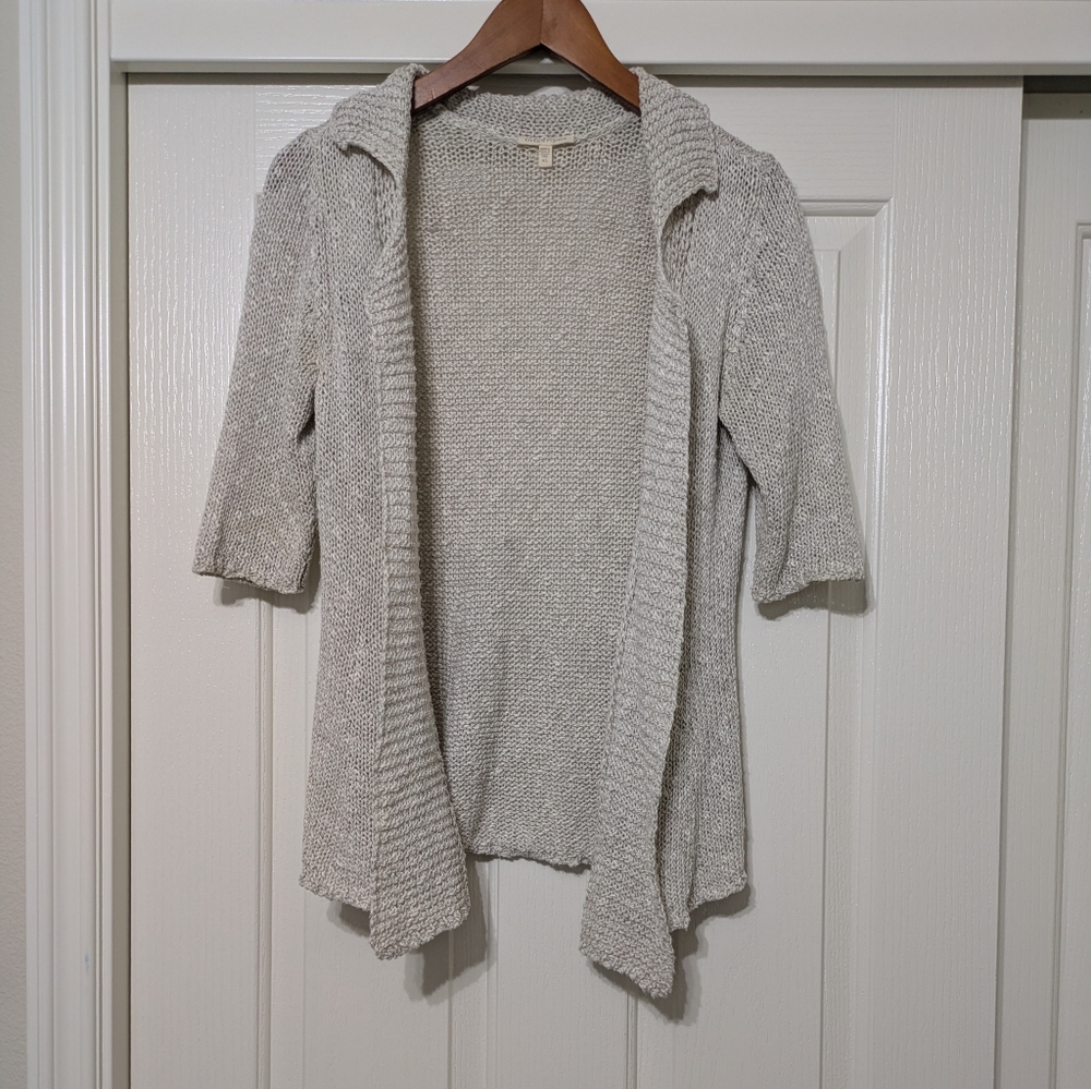 EILEEN FISHER Women's Cream Tan Open-Front Short sleeve Cardigan Sweater Xsmall